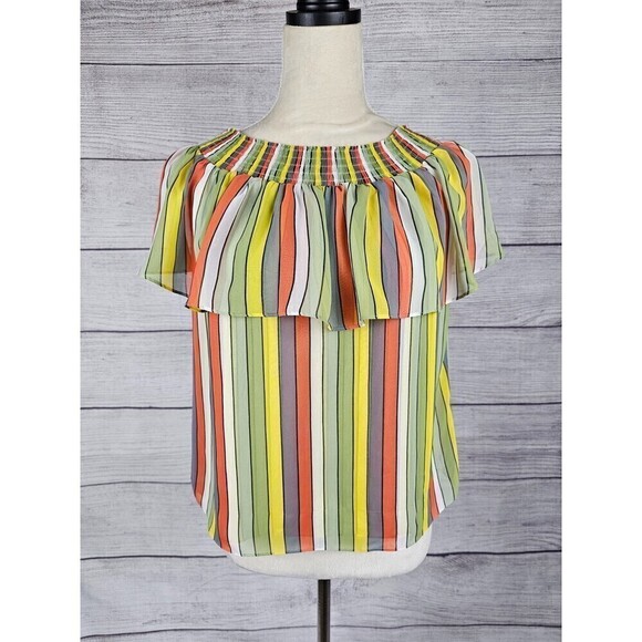 Cabi Striped Off Shoulder Carnival Top Blouse Multicolor Size X-Small - Picture 3 of 10